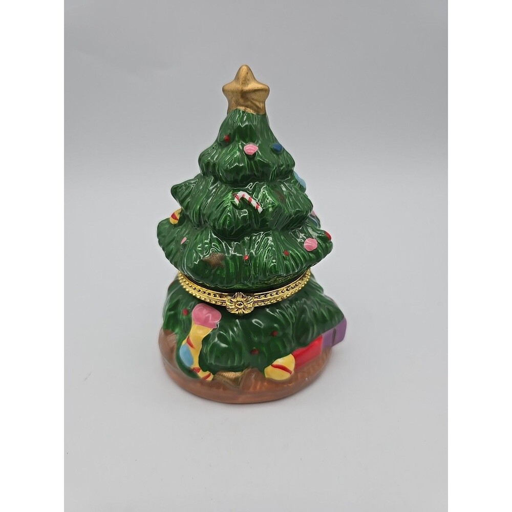 Christmas Tree Hinged Ceramic Trinket Box Montgomery Wards Gift 1999